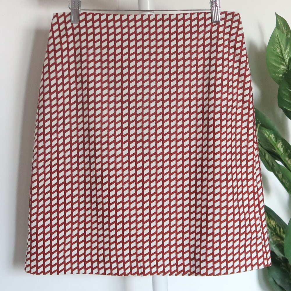 NEW Ann Taylor Factory Red & White Geometric Textured Cotton A-line Mini Skirt 6 - Picture 2 of 7